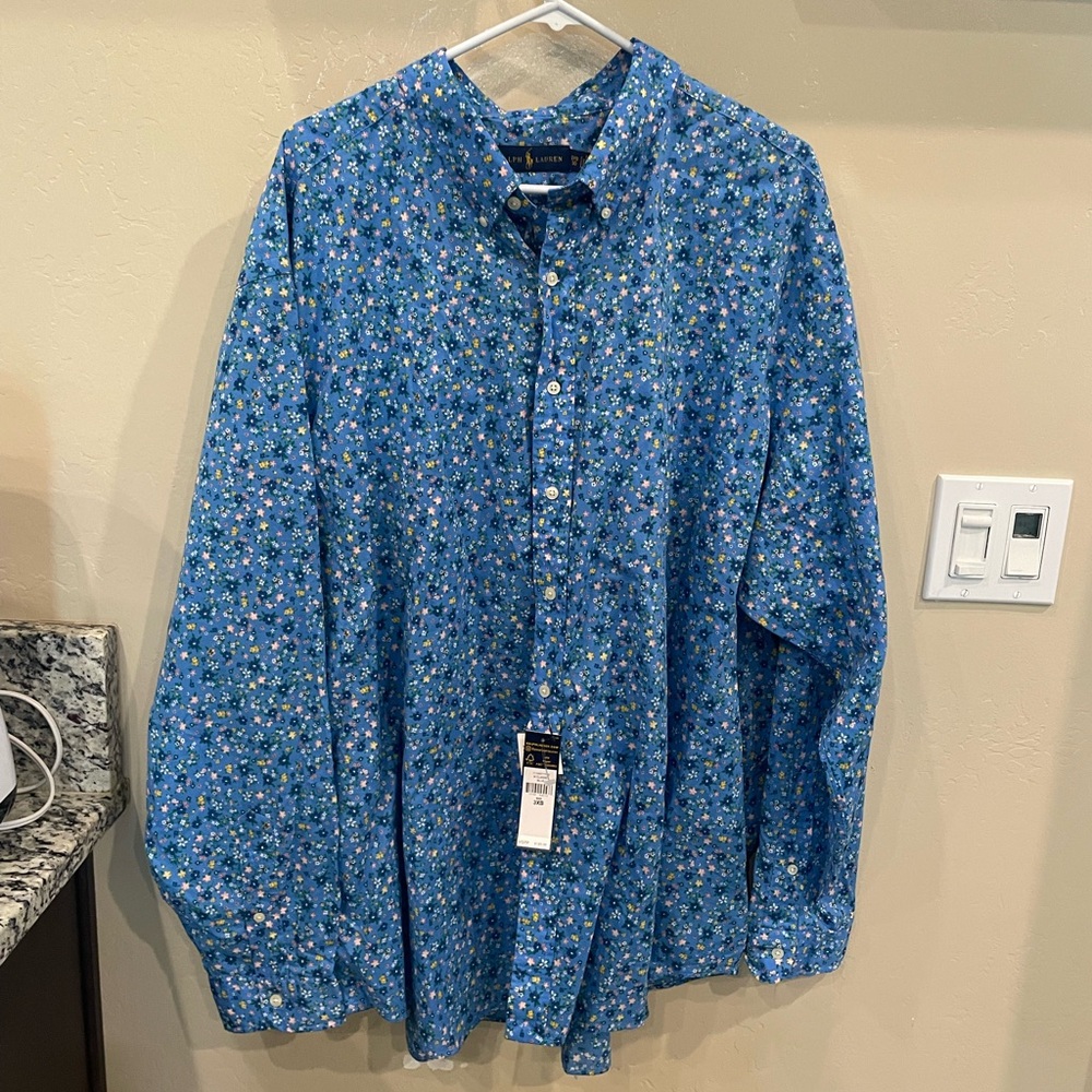 Ralph Lauren Blue and White Floral Men's Shirt